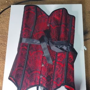 Red with Black lace Boned Corset